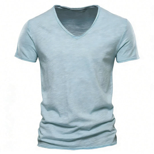 Herren nan leichtes Baumwolljersey Kurzarmshirt mit V-Ausschnitt und schmaler Passform