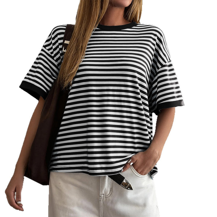Damen Oversized Streifen-T-Shirt mit Kurzarm und Rundhalsausschnitt