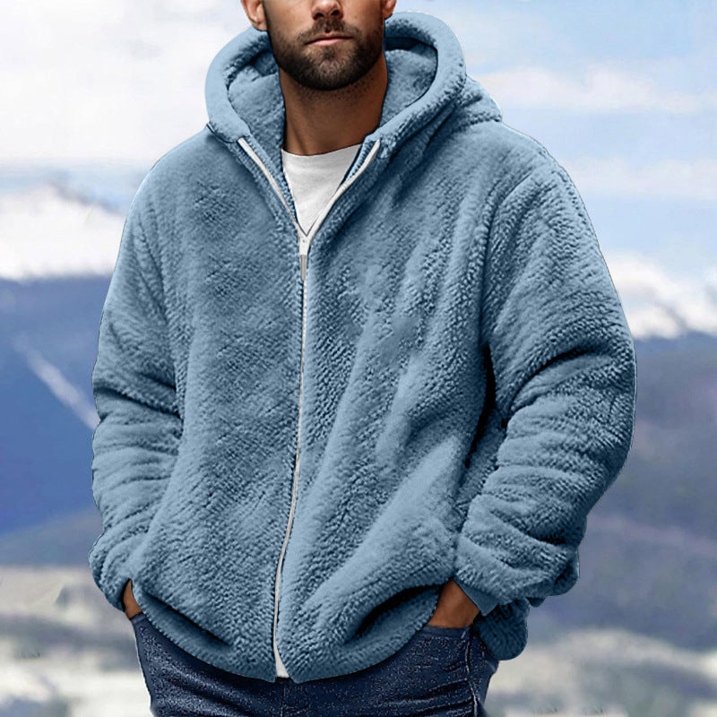 Herren Kuschelige Teddy-Fleece-Kapuzenjacke mit Reißverschluss und Oversize-Passform Nord Taschen