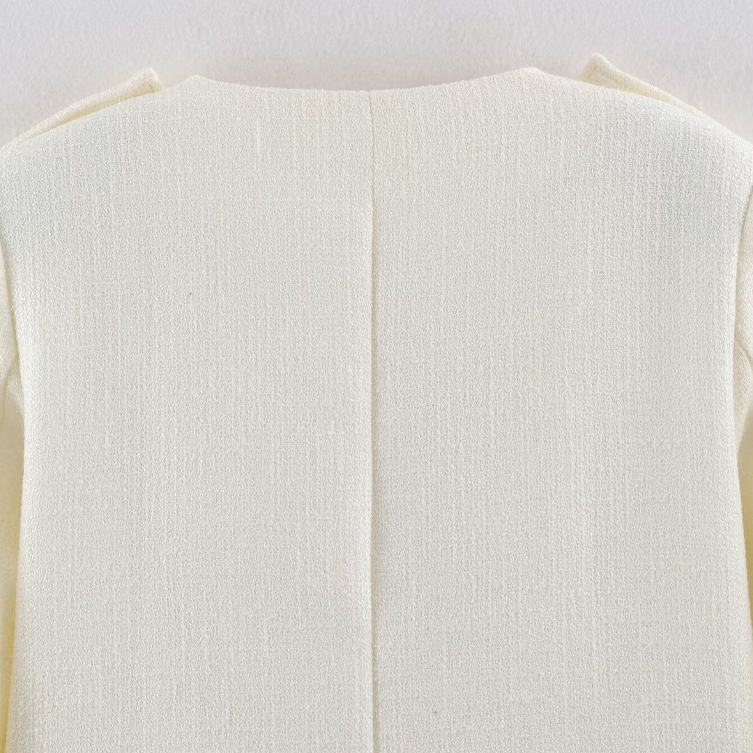 Damen Kurze Bouclé-Jacke im Militärstil mit Zierleisten und goldenen Knöpfen Nord Taschen