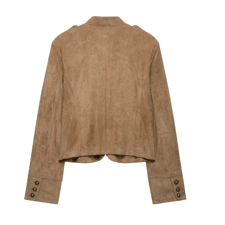 Damen Kurzjacke aus Velourslederoptik im Offiziersstil mit dekorativer Knopfleiste Nord Taschen