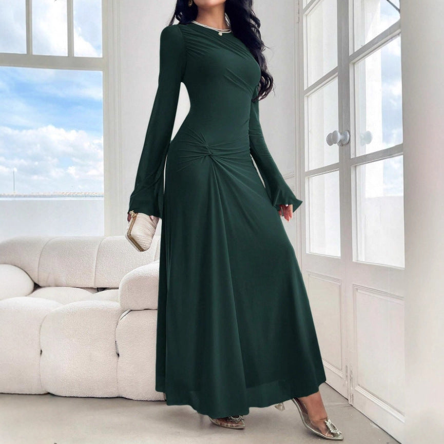 Damen Maxikleid mit geraffter Taillenpartie und Glockenärmeln Nord Taschen