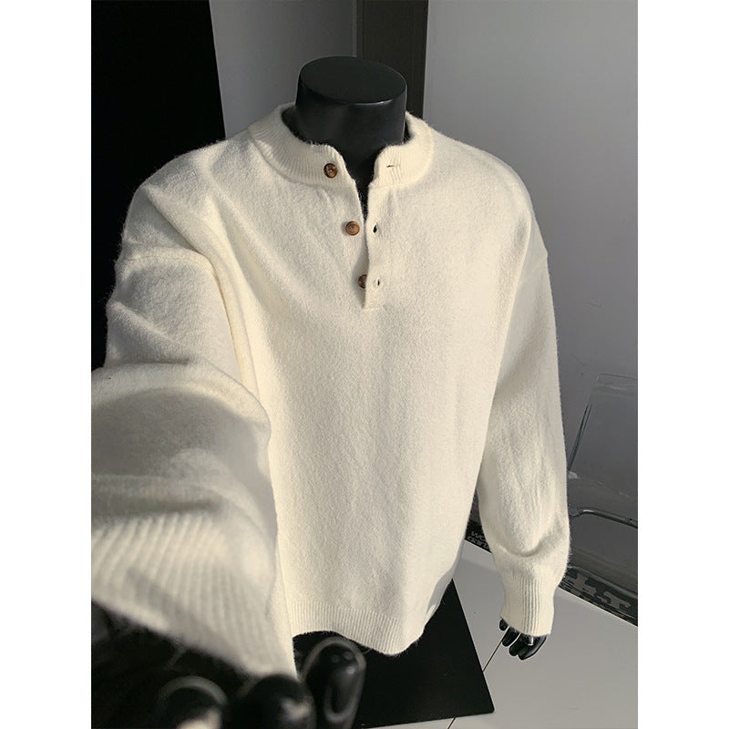 Herren Oversize-Strickpullover mit Henley-Kragen und Halbknopfleiste Nord Taschen