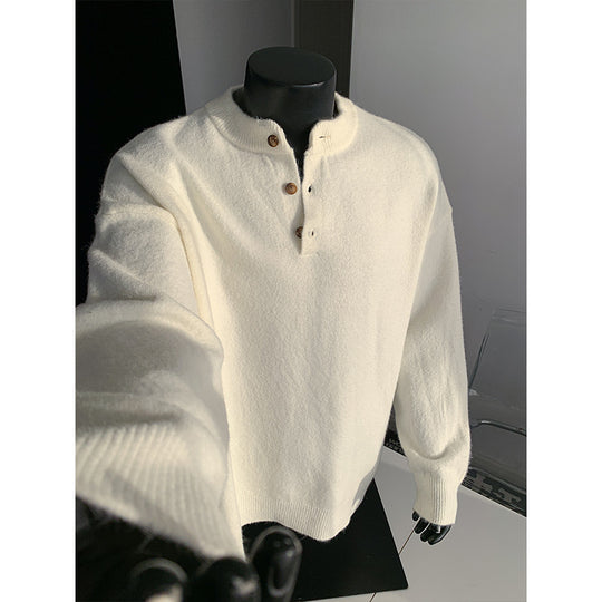 Herren Oversize-Strickpullover mit Henley-Kragen und Halbknopfleiste Nord Taschen