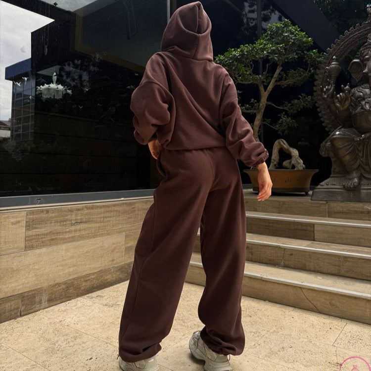 Damen oversized Kapuzen-Sweatshirt mit Ballonärmeln und weite High-Waist Jogginghose Nord Taschen