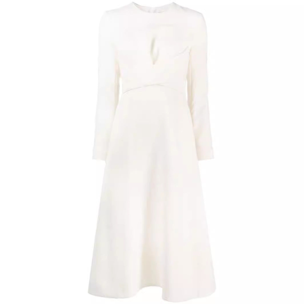 Damen Midikleid mit taillierter Drapierung und A-Linien Rock Nord Taschen
