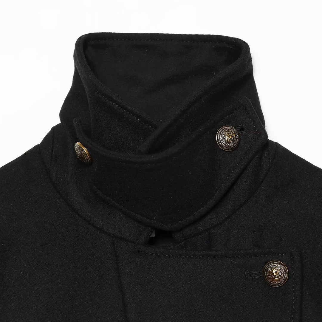 Damen Kurzgeschnittener marineinspirierter Caban mit hohem Stehkragen und Doppelreihe Nord Taschen