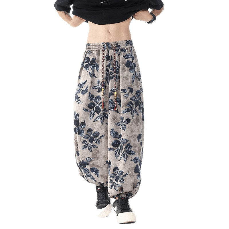 Damen lässige Pluderhose im Ethno-Print mit elastischem Bund, Kordelzug und gesmokten Bündchen Nord Taschen