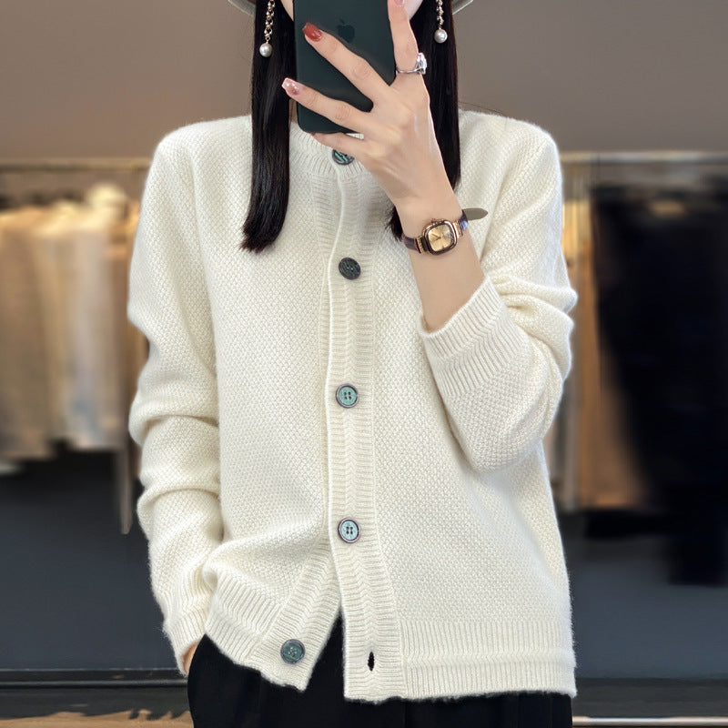 Damen Strukturierter Feinstrick-Cardigan mit kaschmirähnlicher Haptik, durchgehender Knopfleiste und kastiger Oversize‑Passform Nord Taschen