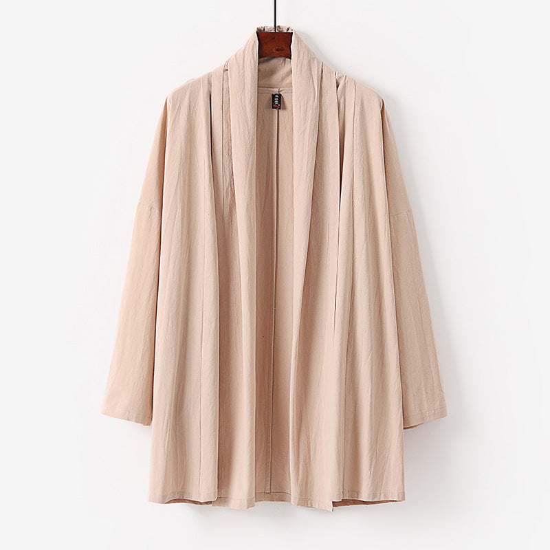 Unisex Offene Kimono-Cardigan aus leichter Baumwoll-Leinen-Mischung Nord Taschen