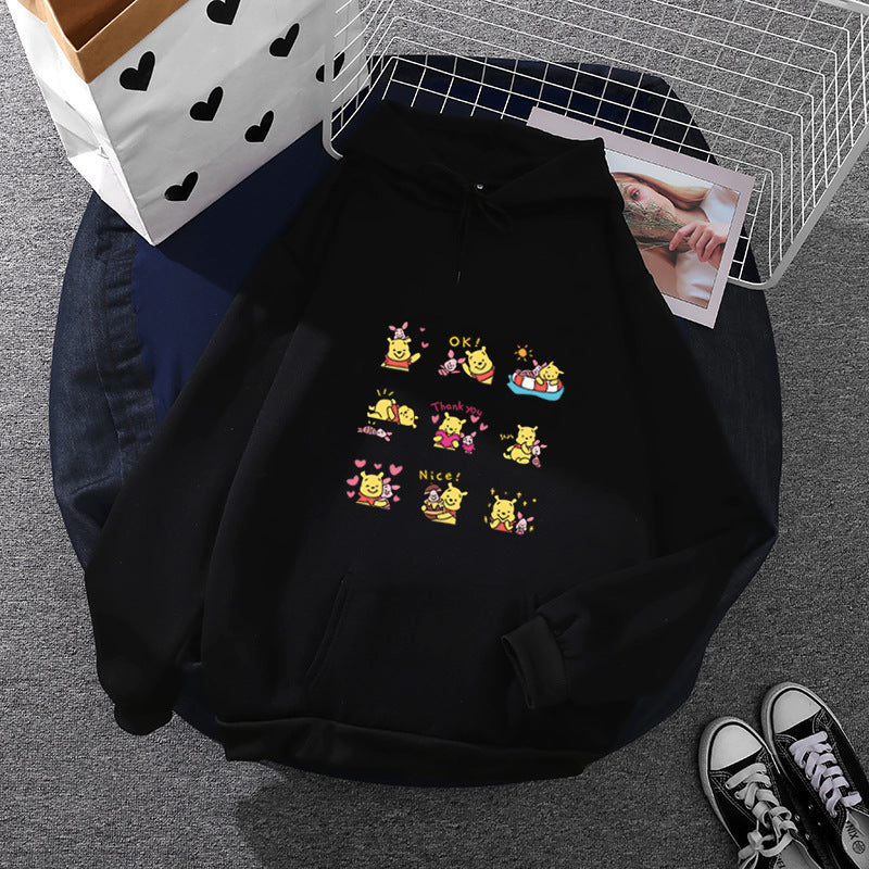 Damen nan Kapuzenpullover mit mehrfachem Comic-Emote-Print, oversized Schnitt und weichem Innenfutter Nord Taschen