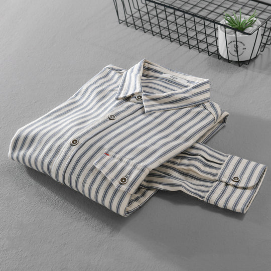 Herren Gestreiftes Overshirt aus leichter Baumwollmischung mit Brustklappe und Relaxed-Fit Nord Taschen