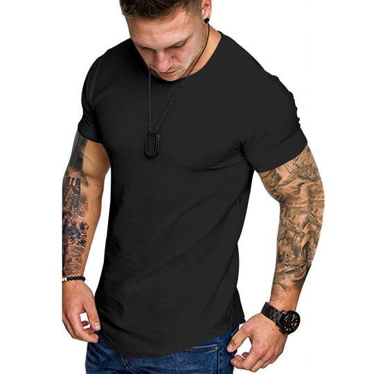 Herren nan figurbetontes Rundhalsshirt mit athletischem Schnitt elastischem Baumwoll-Elasthan-Mix und abgerundetem Saum