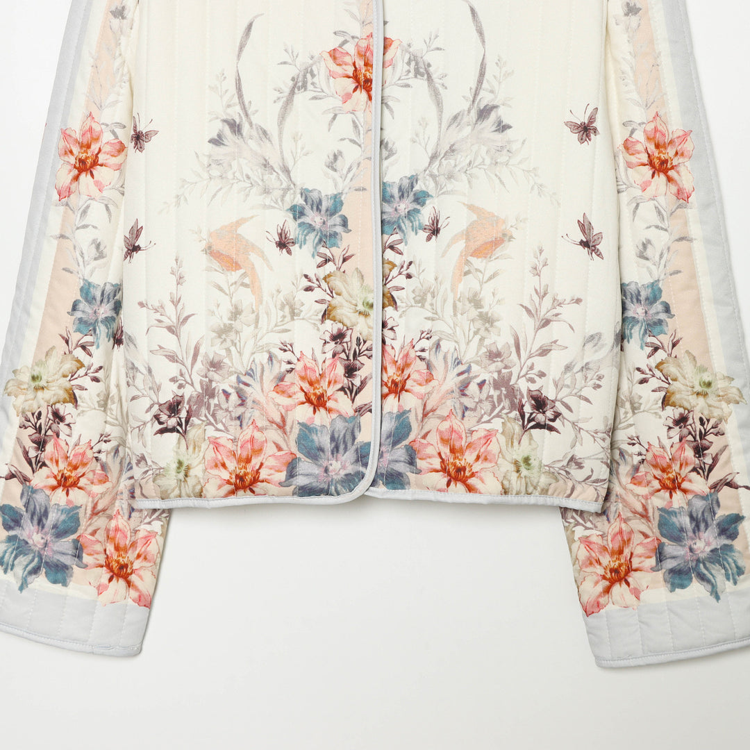 Damen Gepolsterte Cropped Jacke mit floralem Alloverprint und Rundhalsausschnitt Nord Taschen