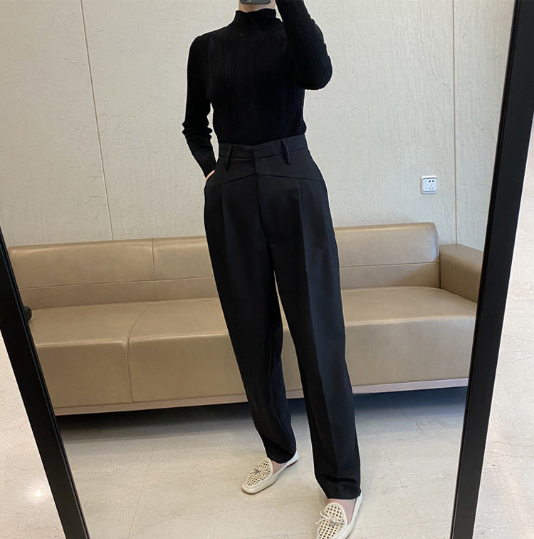 Damen Hochtaillierte Bundfaltenhose mit weitem Bein und scharfer Bügelfalte Nord Taschen