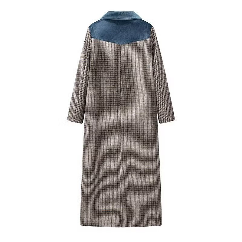 Damen langer Wollmix-Mantel mit Samt-Schalkragen und Leistentaschen Nord Taschen