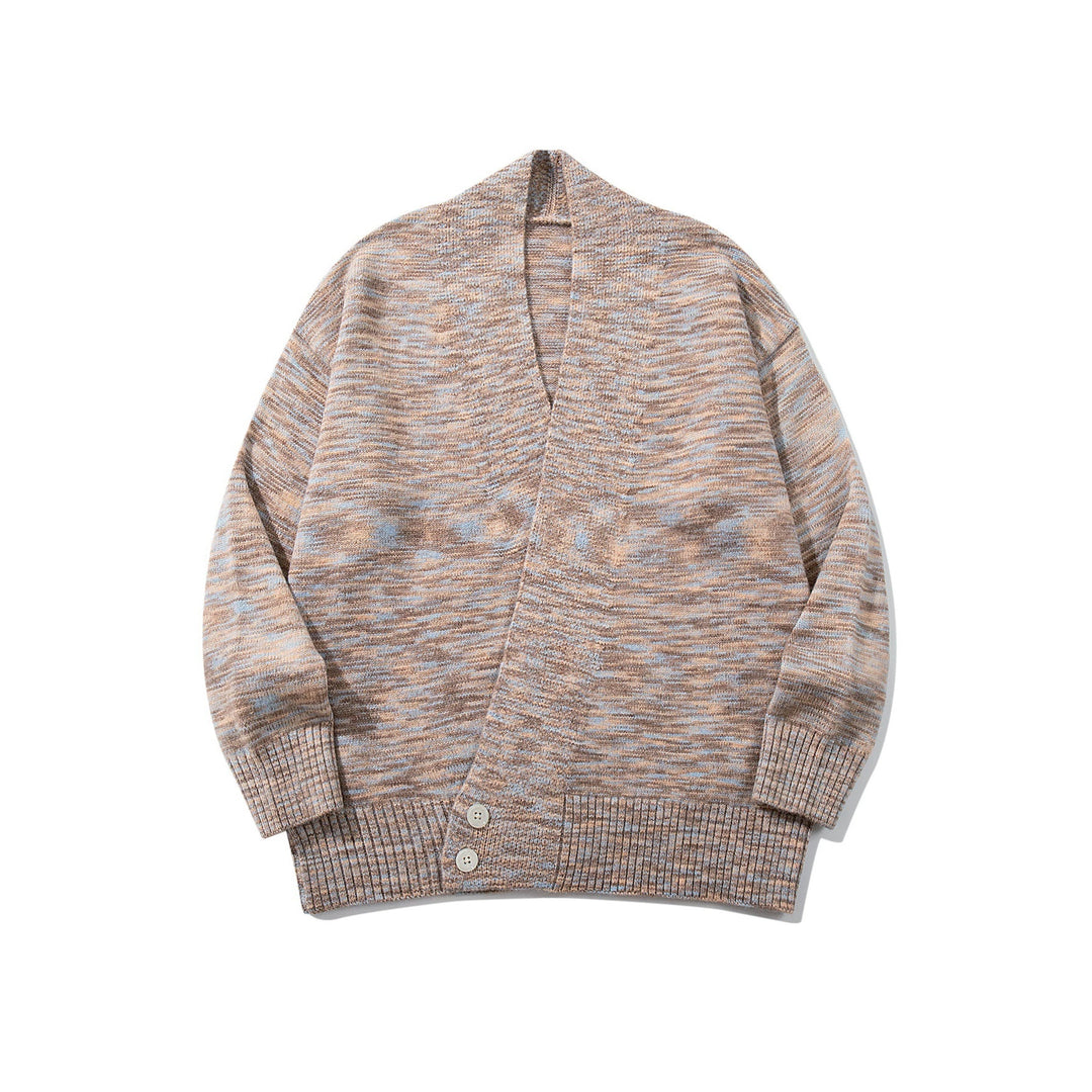 Damen Oversize-Strickcardigan mit tiefem V-Ausschnitt, Knopfleiste am Saum und melierter Struktur Nord Taschen
