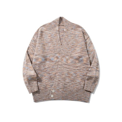 Damen Oversize-Strickcardigan mit tiefem V-Ausschnitt, Knopfleiste am Saum und melierter Struktur Nord Taschen