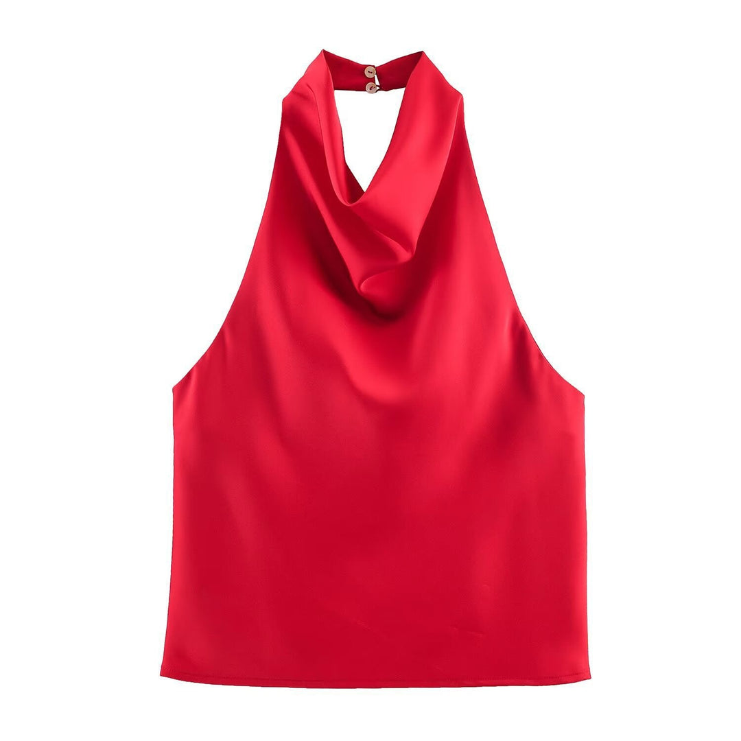 Damen elegantes Haltertop mit fließendem Schnitt und dekorativen Details