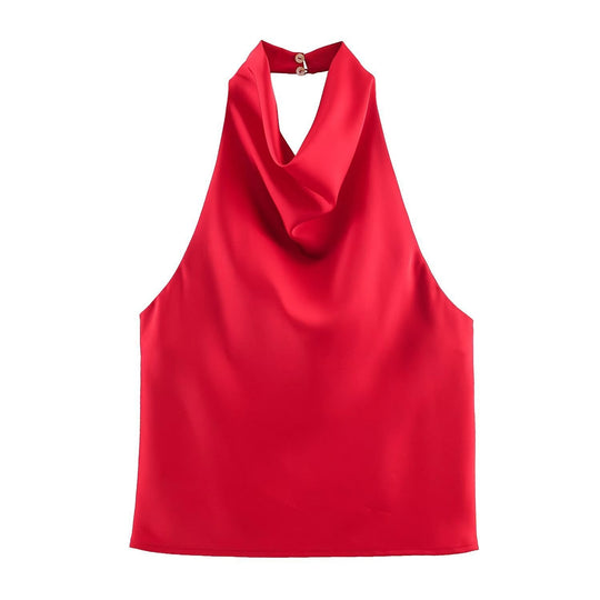Damen elegantes Haltertop mit fließendem Schnitt und dekorativen Details