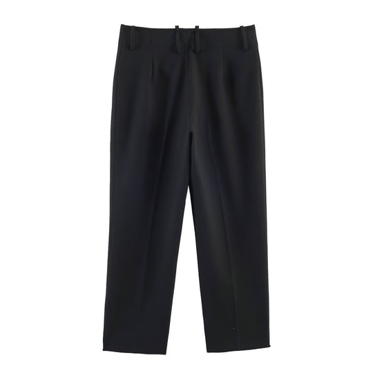 Damen Hochtaillierte elegante Anzughose mit Bügelfalte und geradem Bein Nord Taschen