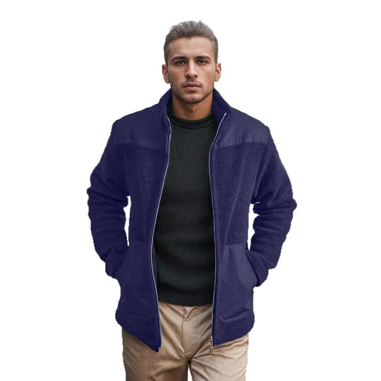 Herren Fleecejacke mit Stehkragen, Zwei‑Material‑Panel und Reißverschluss Nord Taschen