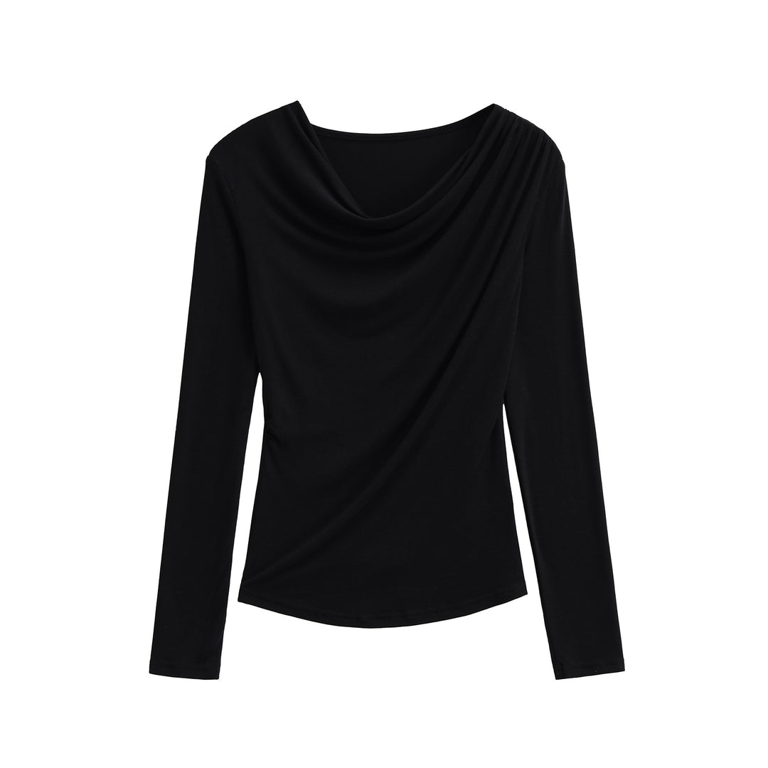 Damen Wasserfallkragen Langarmshirt mit Drapierung und taillierter Wickeloptik Nord Taschen