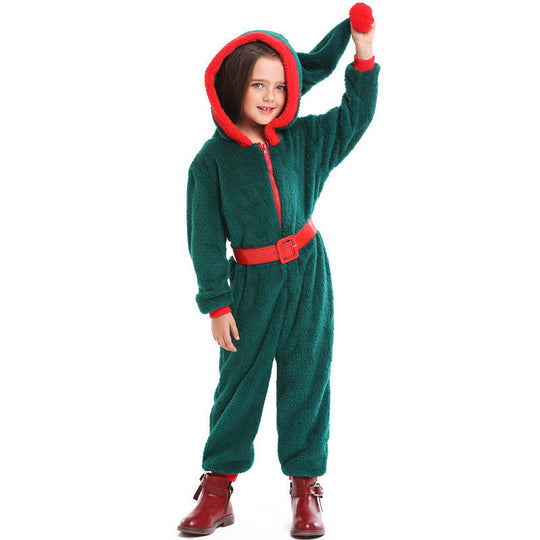 Mädchen kuscheliger Weihnachtsoverall mit Kapuze und Gürtel Nord Taschen