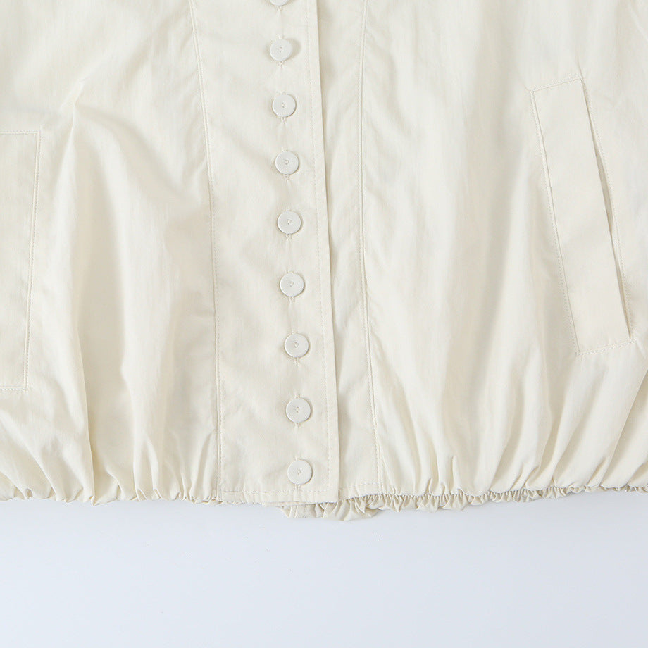 Damen Cropped Blousonjacke mit Stehkragen, durchgehender Zierknopfleiste und elastischem Saum Nord Taschen
