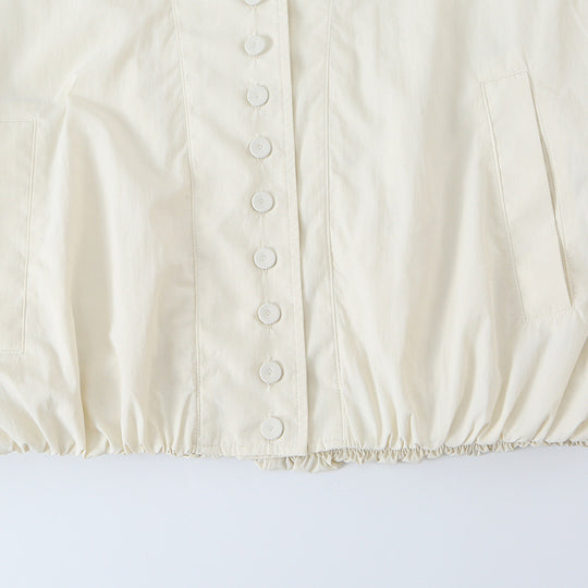 Damen Cropped Blousonjacke mit Stehkragen, durchgehender Zierknopfleiste und elastischem Saum Nord Taschen