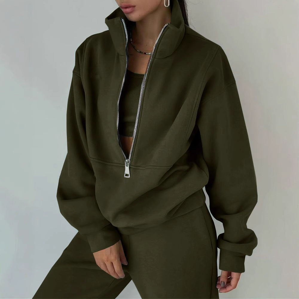 Damen Oversized Halbzip-Sweatshirt mit Stehkragen und passender High-Waist-Jogginghose Nord Taschen