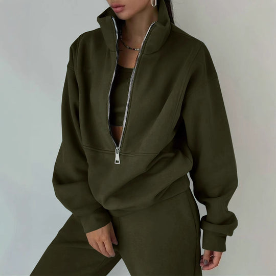 Damen Oversized Halbzip-Sweatshirt mit Stehkragen und passender High-Waist-Jogginghose Nord Taschen