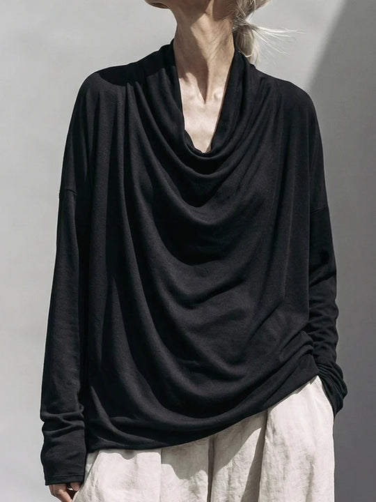 Damen Drapiertes Oversize-Langarmshirt mit Wasserfallkragen Nord Taschen