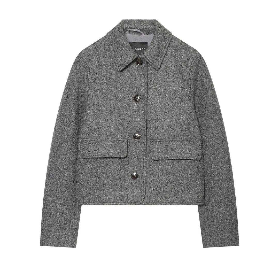 Damen Kurz geschnittene Wollmix‑Jacke im Boxy‑Cut mit Pattentaschen Nord Taschen