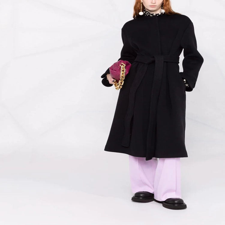 Damen Wollmix-Mantel im Kimono-Schnitt mit Bindegürtel und verdeckter Knopfleiste Nord Taschen