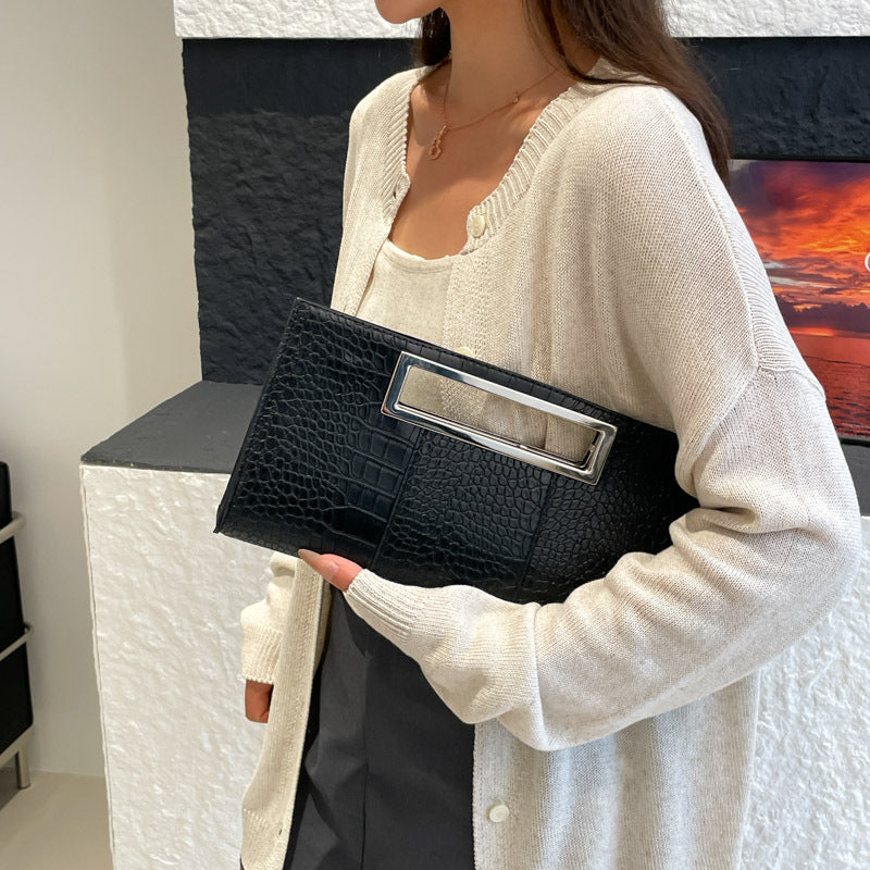 Damen elegante Clutch im Krokodil-Look mit modernem Edelstahlverschluss Nord Taschen
