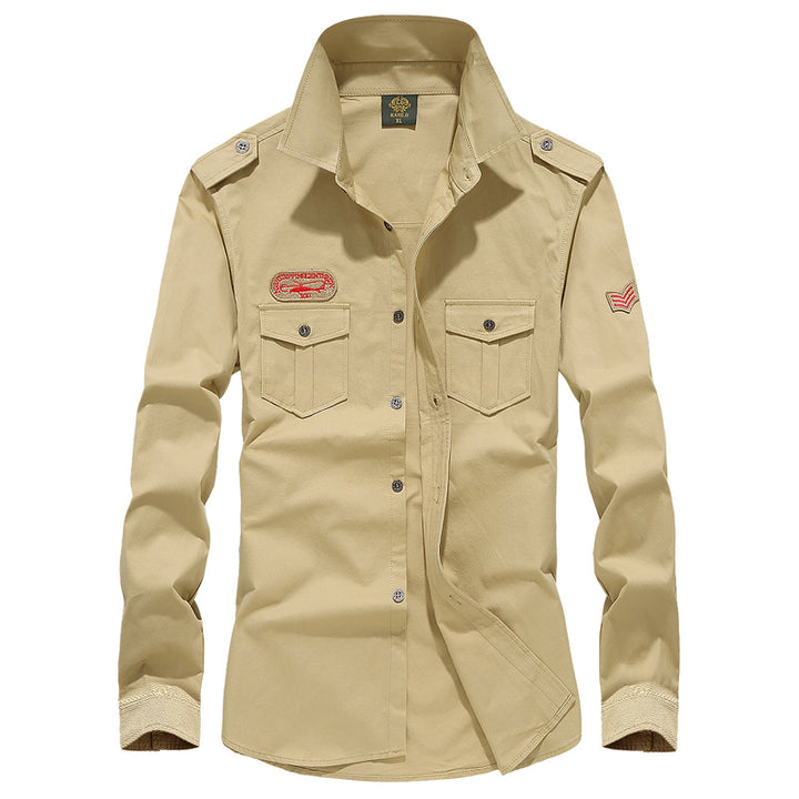 Herren  militärisch inspiriertes Utility-Hemd aus Baumwollmix mit Epauletten, Brusttaschen und Emblem-Patches Nord Taschen