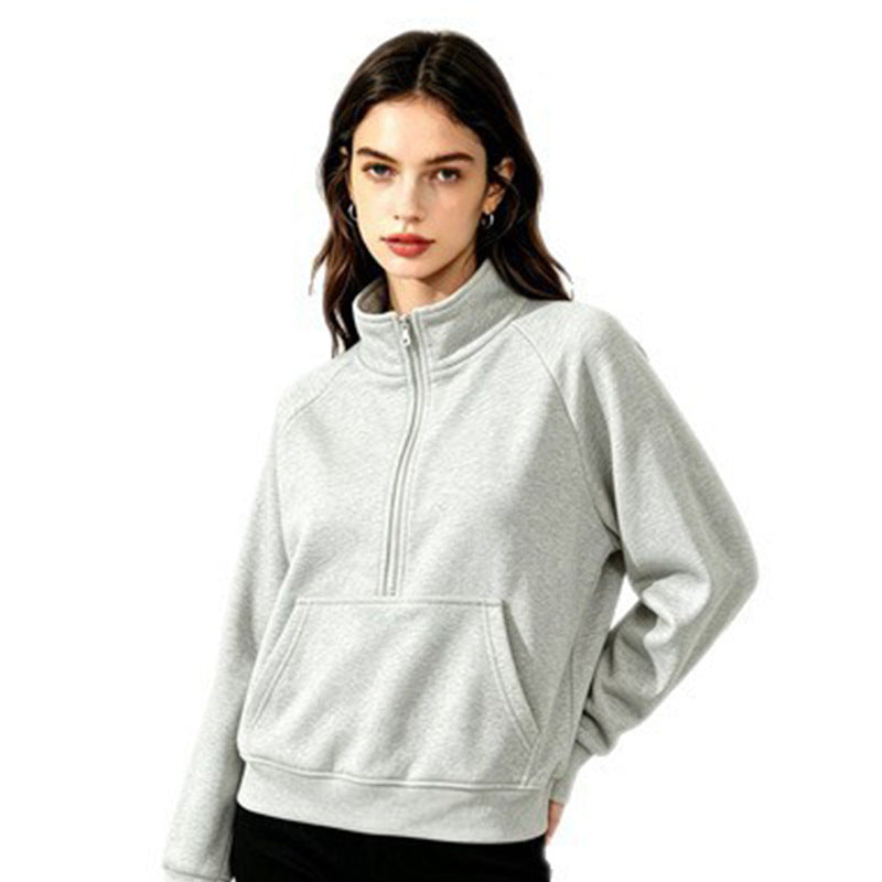 Damen Sportlicher Kapuzenpullover mit Stehkragen Nord Taschen