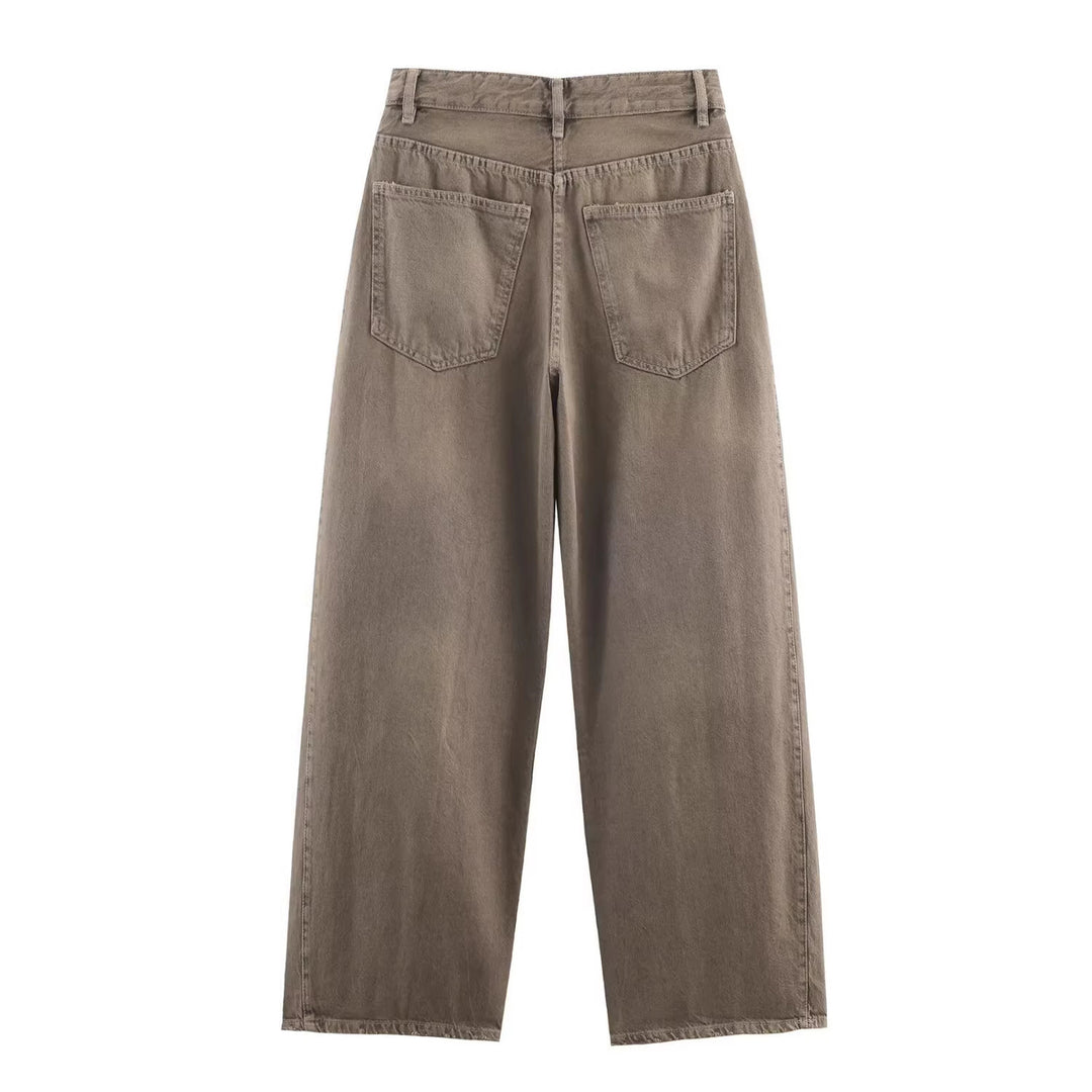 Damen Weite hochtaillierte Culotte-Hose mit Ziernaht, aufgesetzten Taschen und Bindegürtel Nord Taschen