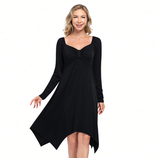 Damen asymmetrisches Longsleeve-Kleid mit gerafftem Bustier, Empire‑Naht und Zipfelsaum Nord Taschen