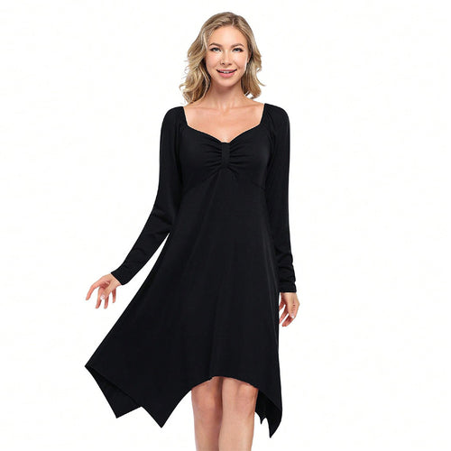 Damen asymmetrisches Longsleeve-Kleid mit gerafftem Bustier, Empire‑Naht und Zipfelsaum Nord Taschen