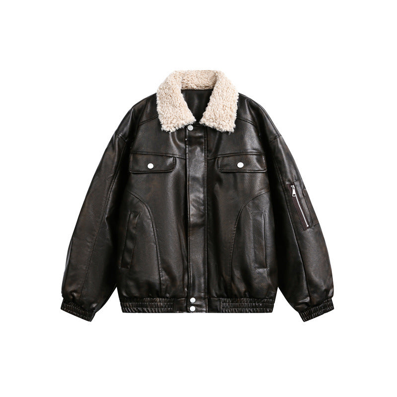 Herren Aviator-inspirierte Kunstleder‑Blousonjacke mit Teddy‑Umlegekragen und Ärmel‑Utilitytasche Nord Taschen