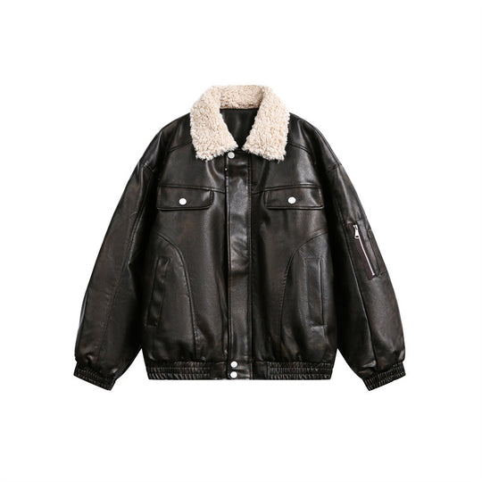 Herren Aviator-inspirierte Kunstleder‑Blousonjacke mit Teddy‑Umlegekragen und Ärmel‑Utilitytasche Nord Taschen