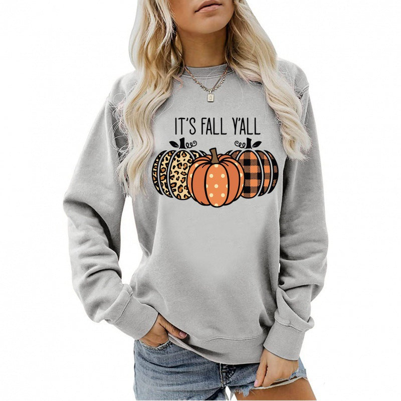 Damen lässiges Herbst Sweatshirt mit Kürbismotiv und Rundhalsausschnitt Nord Taschen