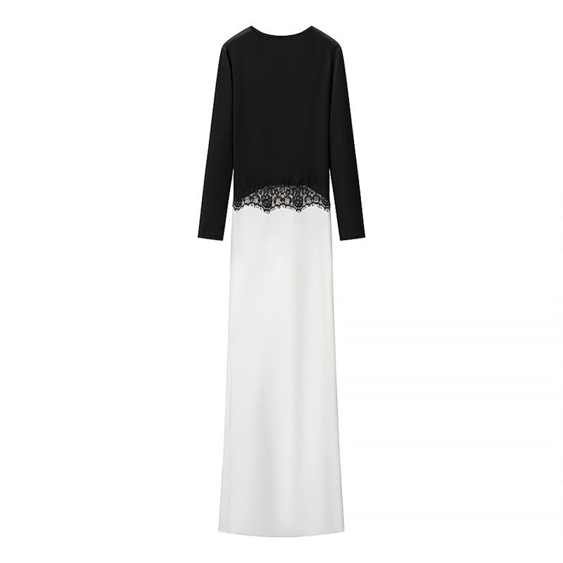 Damen Zweiton-Maxikleid mit geraffter V‑Passe, Spitzenbesatz und langen Ärmeln Nord Taschen