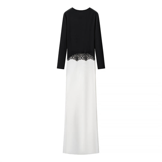 Damen Zweiton-Maxikleid mit geraffter V‑Passe, Spitzenbesatz und langen Ärmeln Nord Taschen