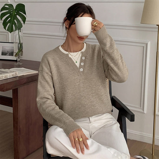 Damen Gemütlicher Pullover mit Knopfdetails Nord Taschen