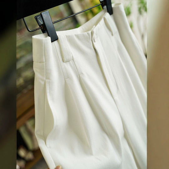 Damen Hochgeschnittene Bundfaltenhose in Leinenoptik mit weitem Bein Nord Taschen