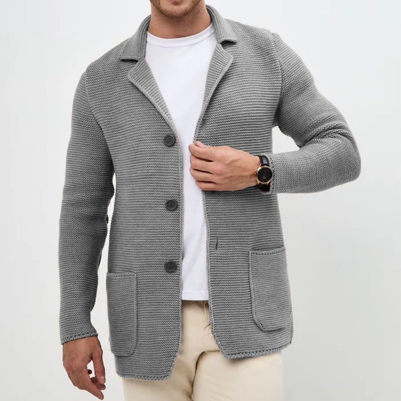 Herren grobgestrickter Strickcardigan mit Schalkragen und aufgesetzten Taschen Nord Taschen