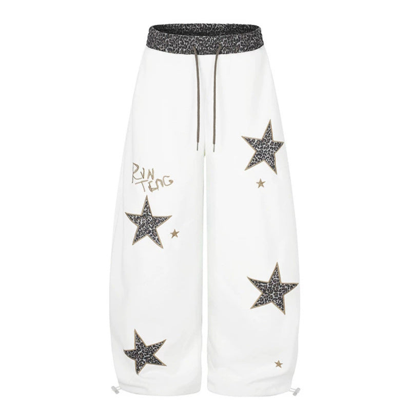 Damen Extraweite Palazzo‑Sweathose mit Leo‑Taille, Stern‑Applikationen und Kordelzug Nord Taschen